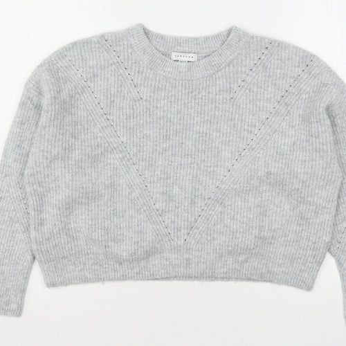 Topshop Womens Grey Round Neck  Acrylic Pullover Jumper Size S