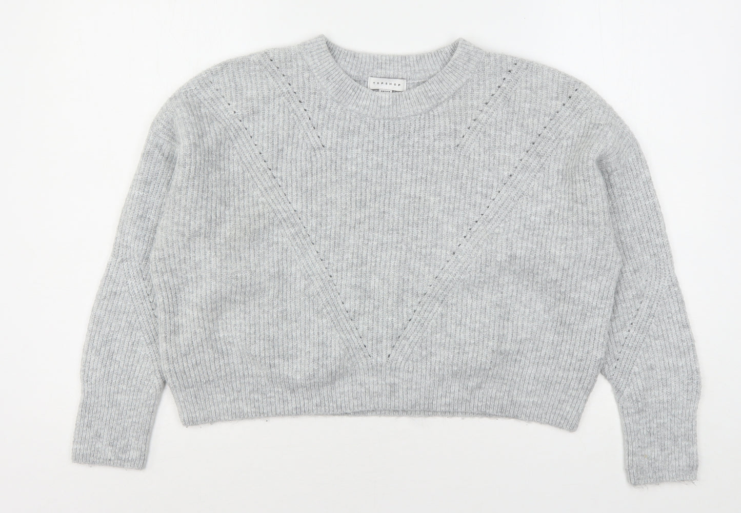 Topshop Womens Grey Round Neck  Acrylic Pullover Jumper Size S