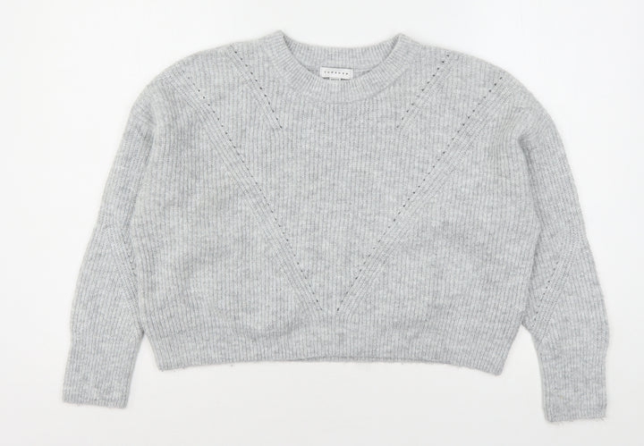 Topshop Womens Grey Round Neck  Acrylic Pullover Jumper Size S