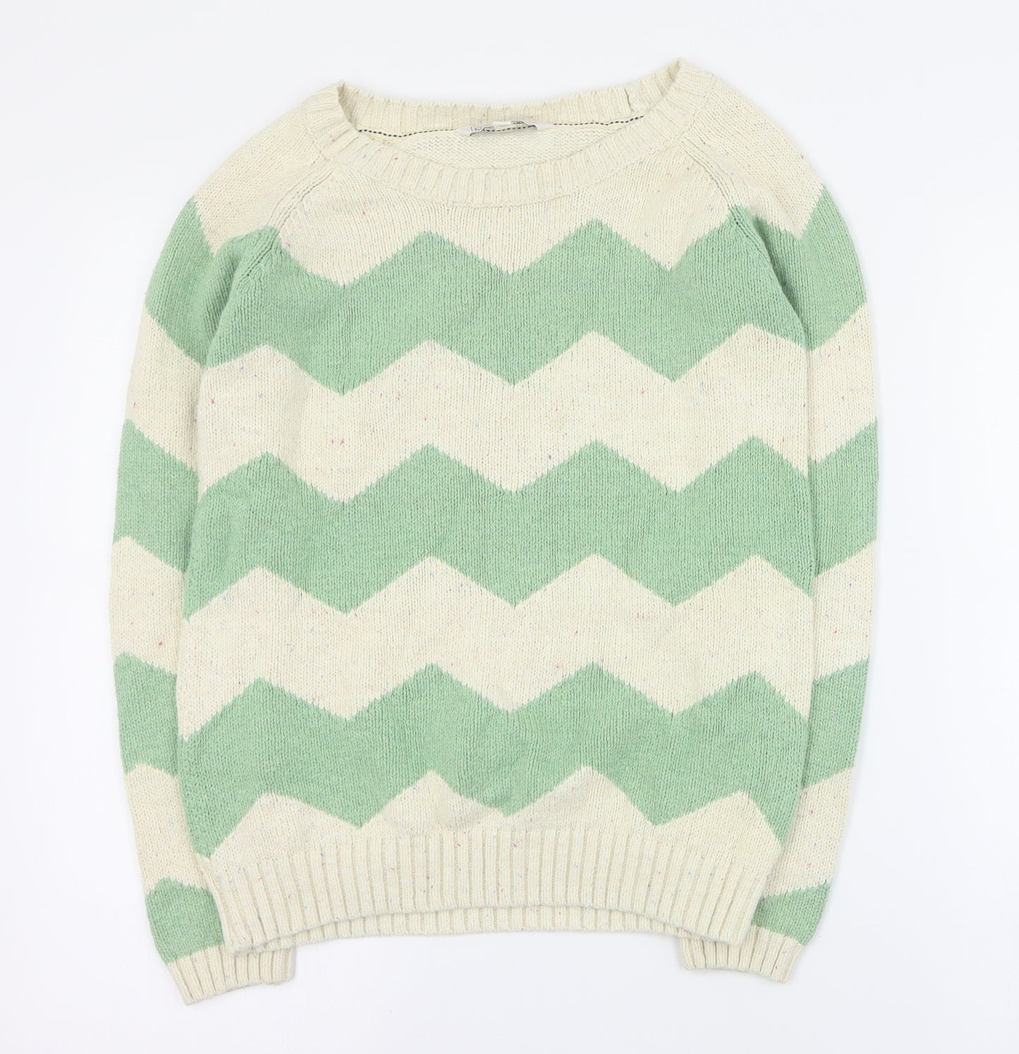 Fat Face Womens Green Round Neck Striped Cotton Pullover Jumper Size 10