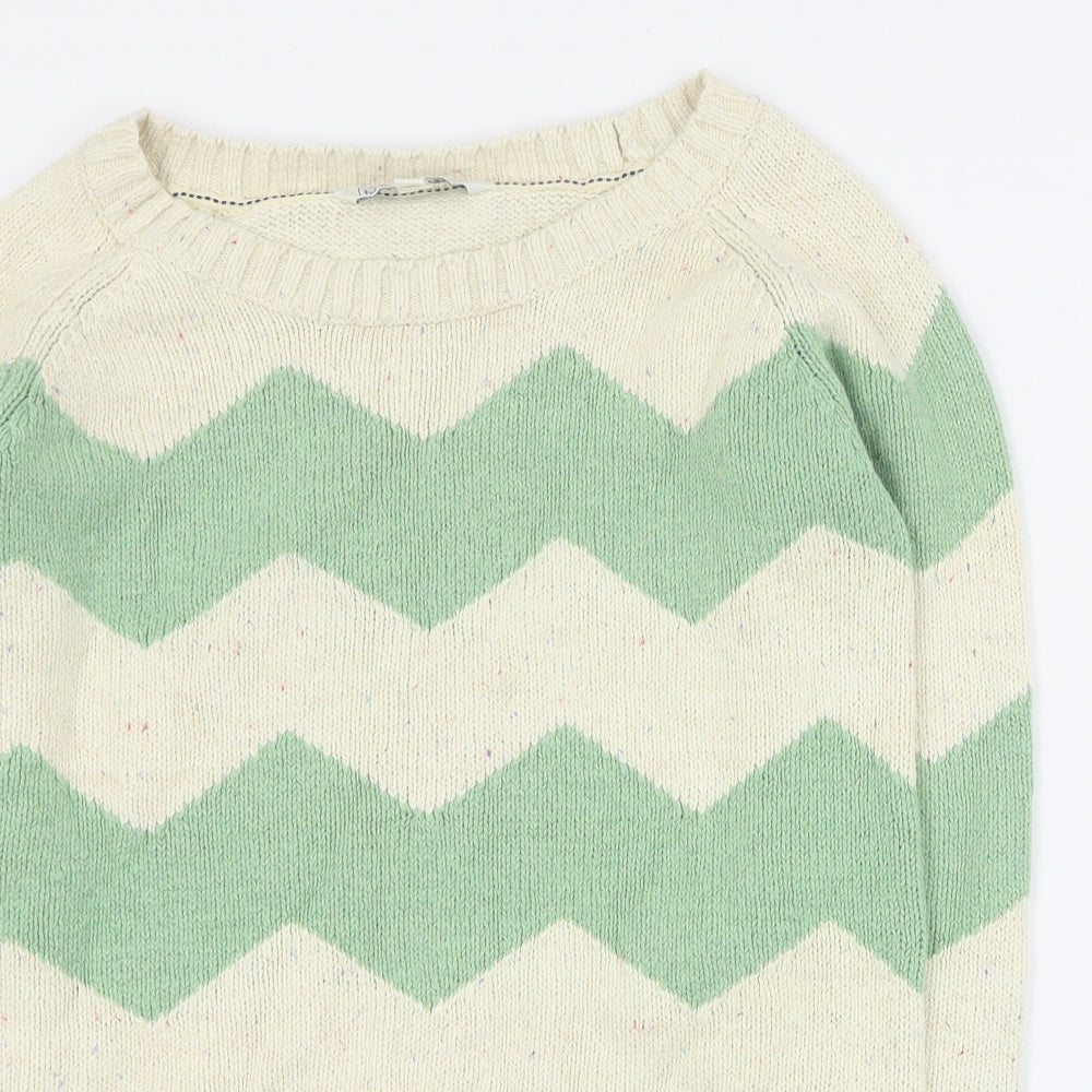 Fat Face Womens Green Round Neck Striped Cotton Pullover Jumper Size 10