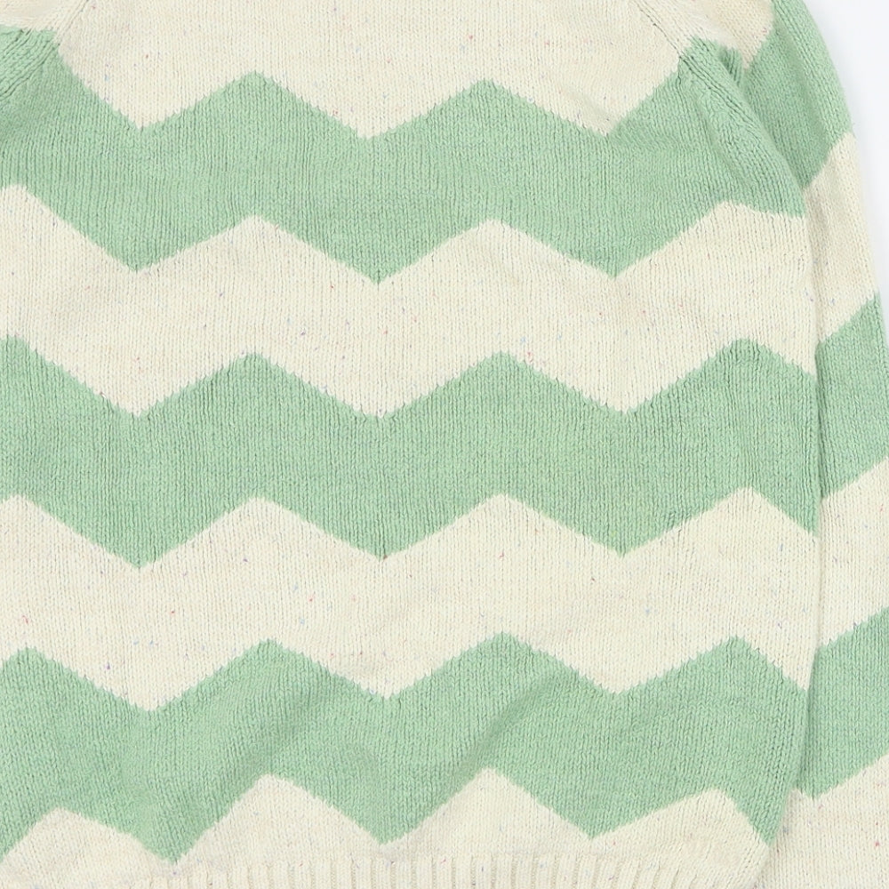Fat Face Womens Green Round Neck Striped Cotton Pullover Jumper Size 10