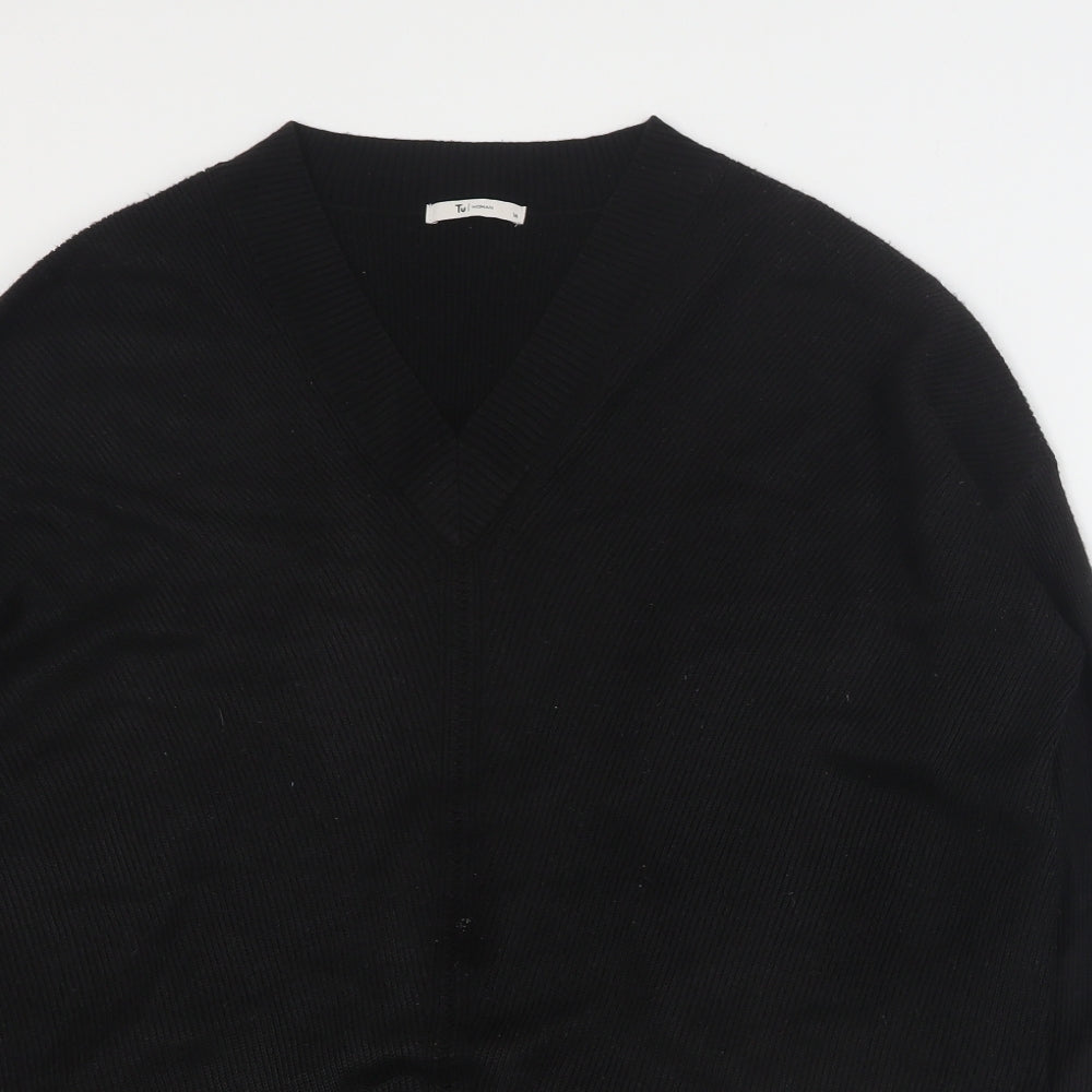TU Womens Black V-Neck  Acrylic Pullover Jumper Size 14