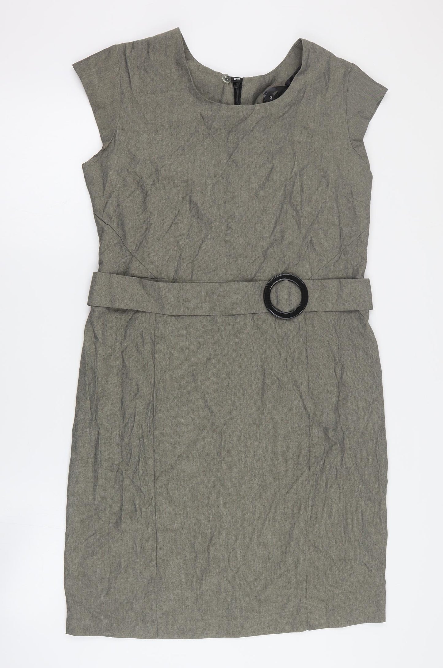 NEXT Womens Beige  Polyester Pencil Dress  Size 18  Round Neck Zip