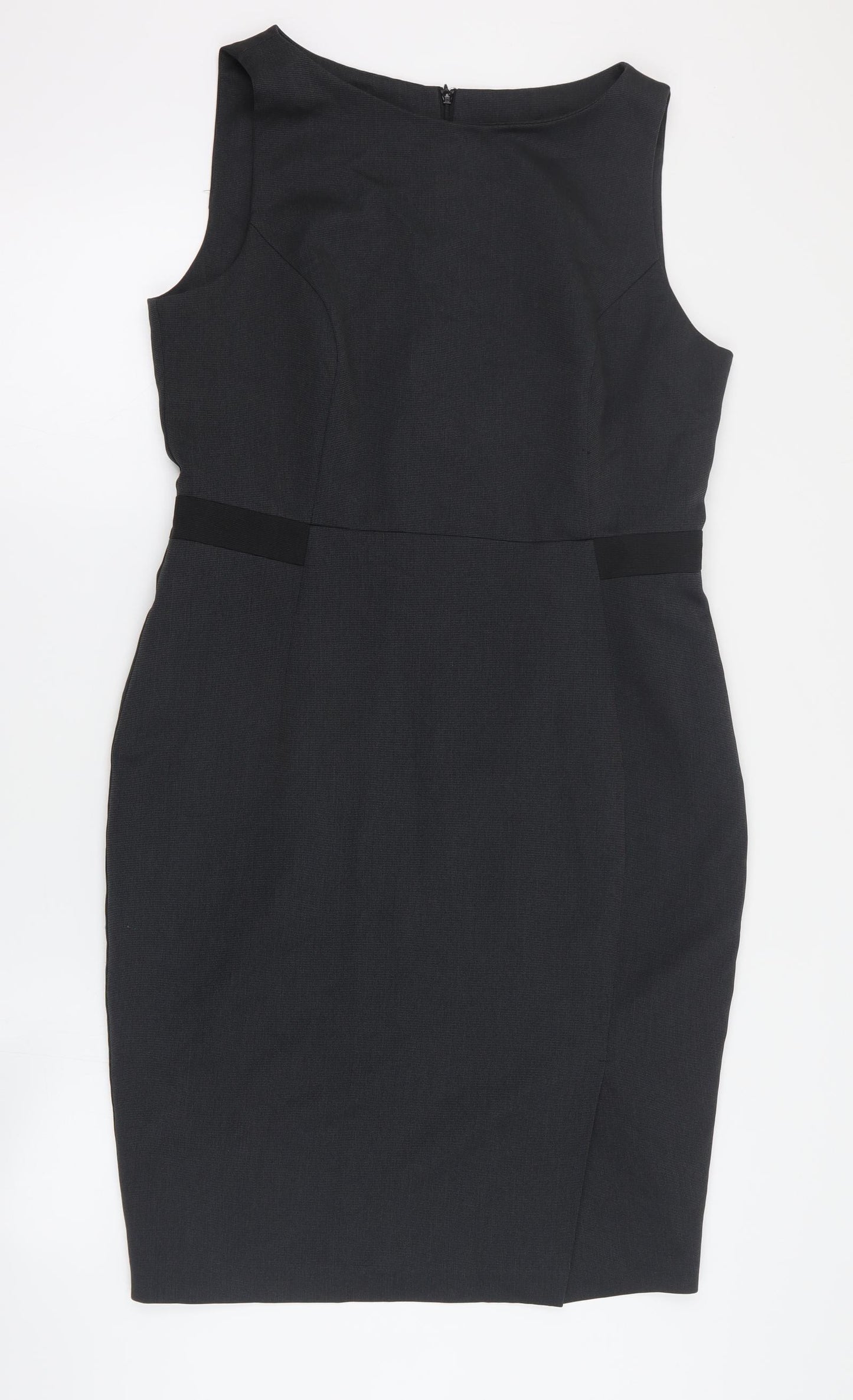 F&F Womens Grey  Polyester Pencil Dress  Size 14  Round Neck Zip