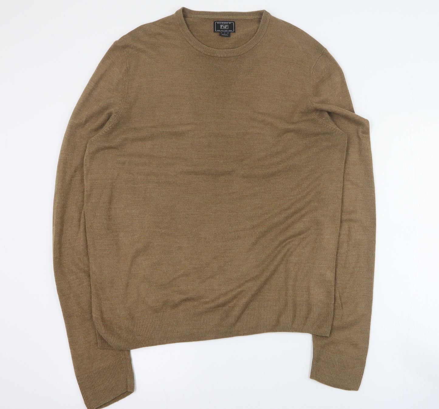 F&F Mens Brown Round Neck  Acrylic Pullover Jumper Size L