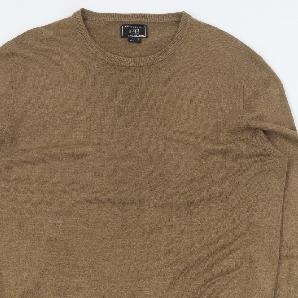 F&F Mens Brown Round Neck  Acrylic Pullover Jumper Size L