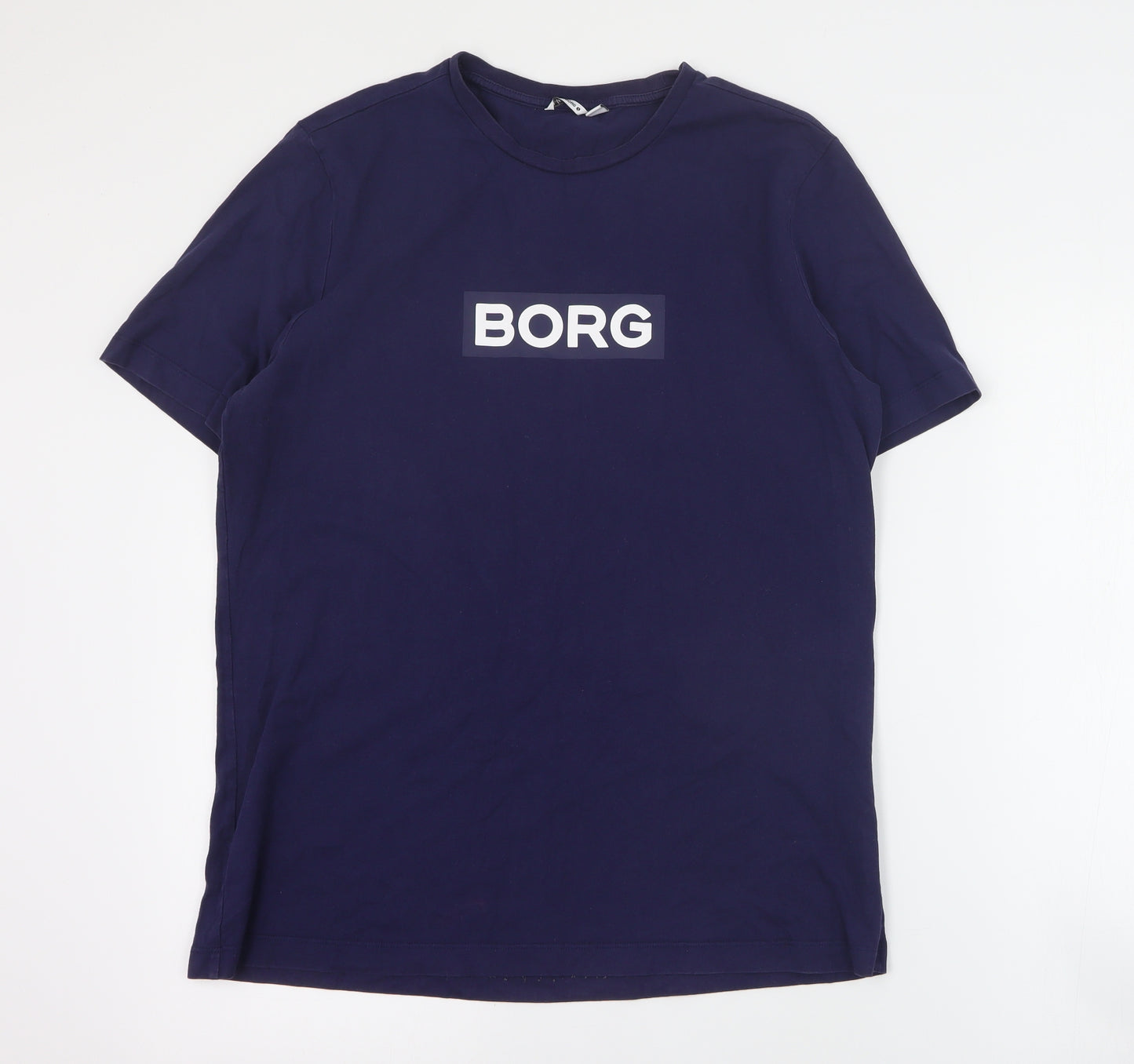 Borg Mens Blue  Cotton  T-Shirt Size L Crew Neck