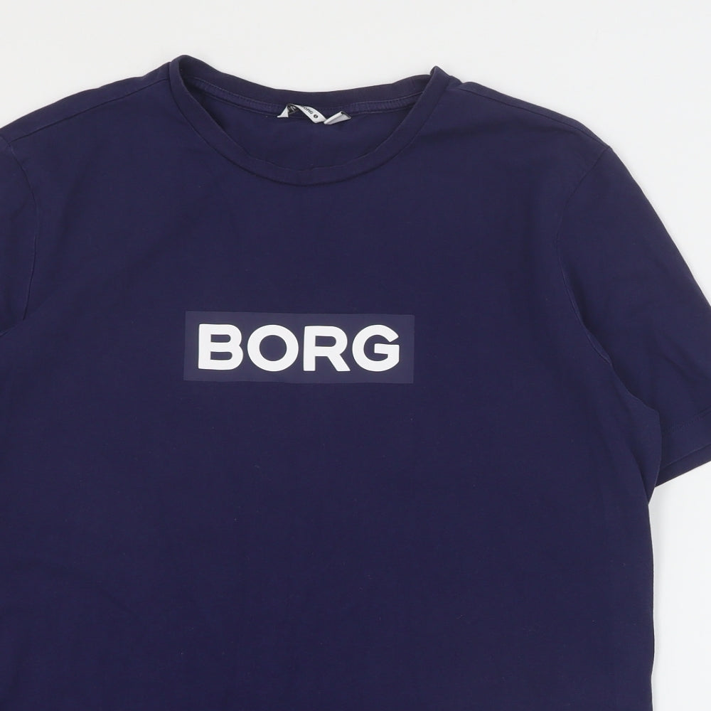 Borg Mens Blue  Cotton  T-Shirt Size L Crew Neck