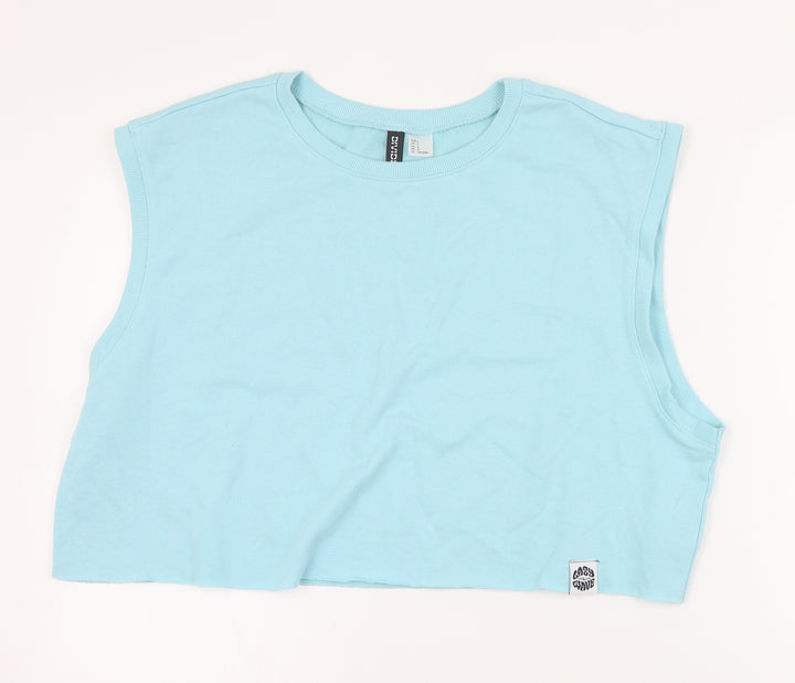 H&M Womens Blue Cotton Pullover Sweatshirt Size L Pullover - Cropped