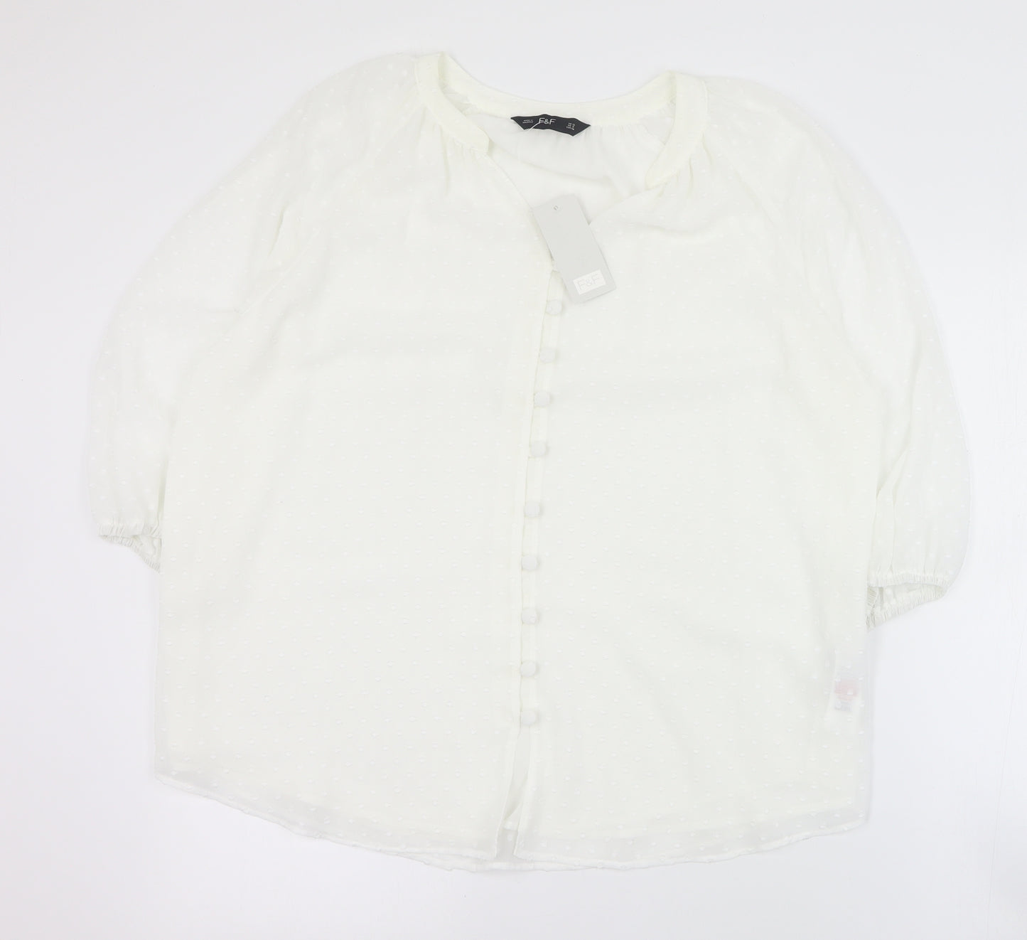 F&F Womens White  Polyester Basic Blouse Size 12 V-Neck