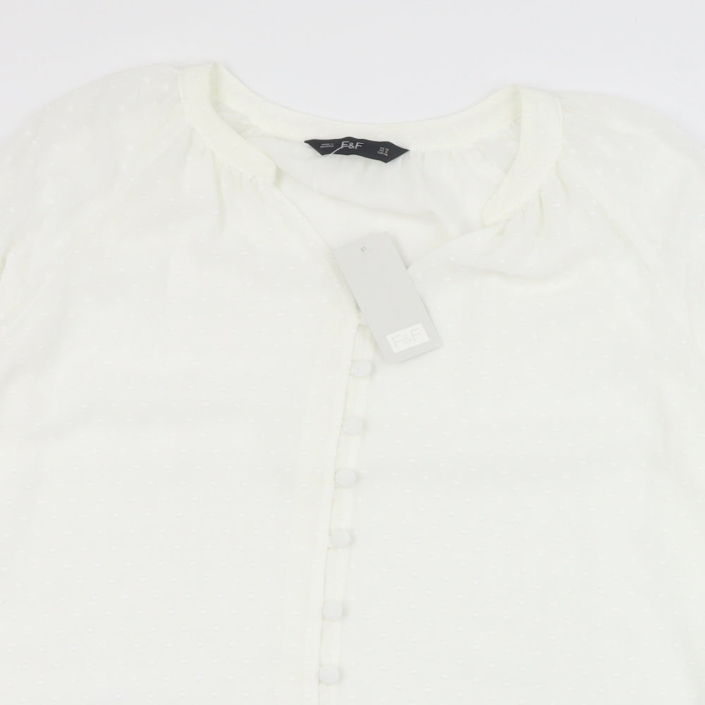 F&F Womens White  Polyester Basic Blouse Size 12 V-Neck