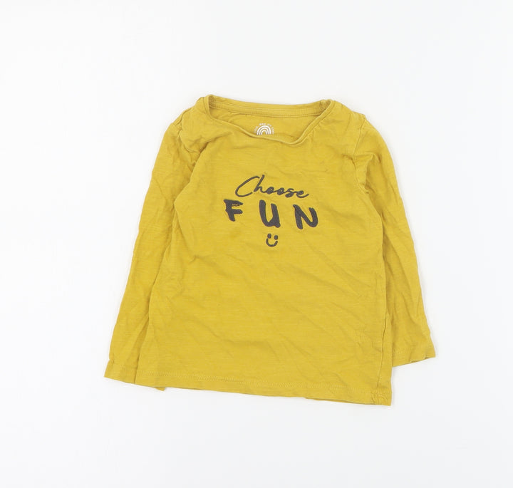 F&F Baby Yellow  100% Cotton Pullover T-Shirt Size 12-18 Months Round Neck Pullover - Slogan