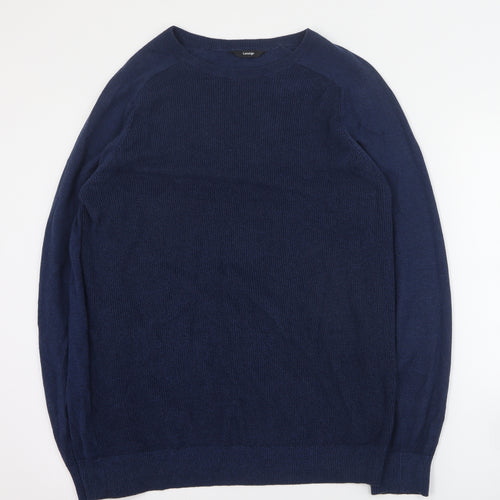 George Mens Blue Round Neck  Cotton Pullover Jumper Size L
