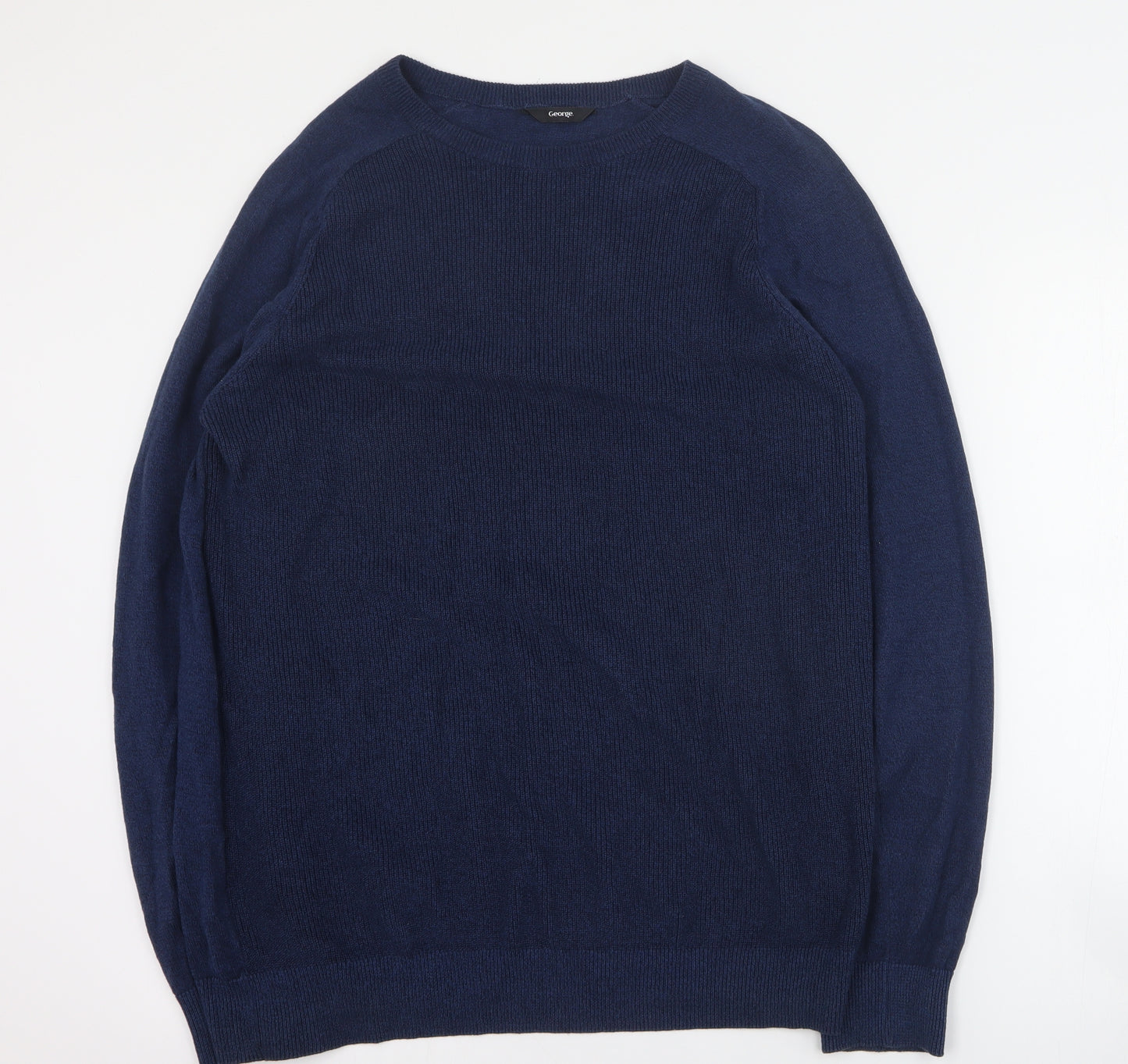 George Mens Blue Round Neck  Cotton Pullover Jumper Size L