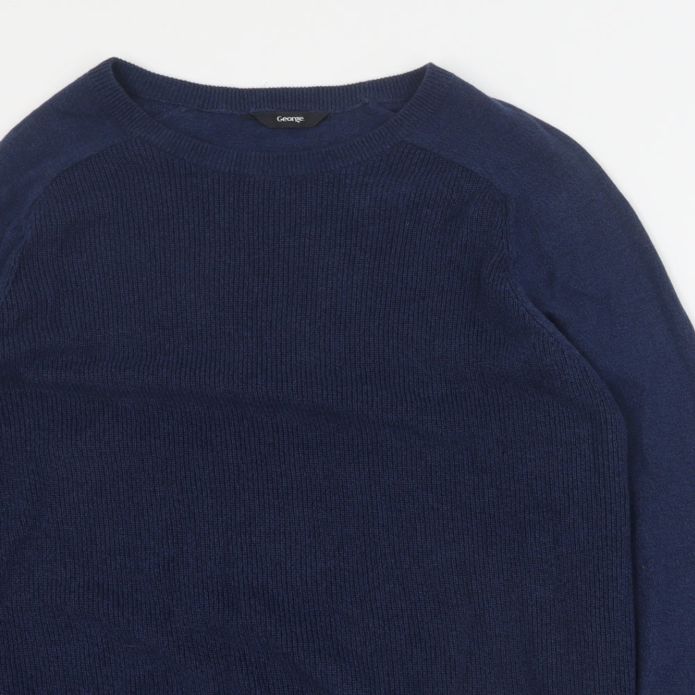 George Mens Blue Round Neck  Cotton Pullover Jumper Size L