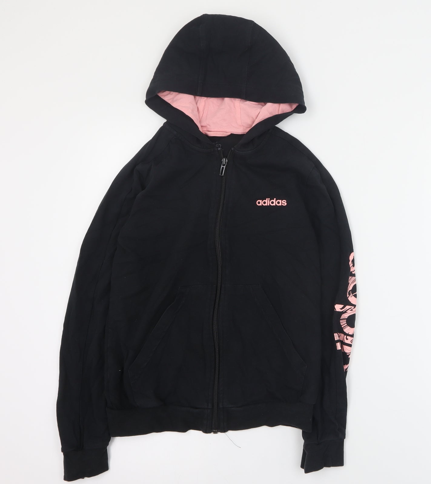 adidas Girls Black  Cotton Full Zip Hoodie Size 11-12 Years  Zip