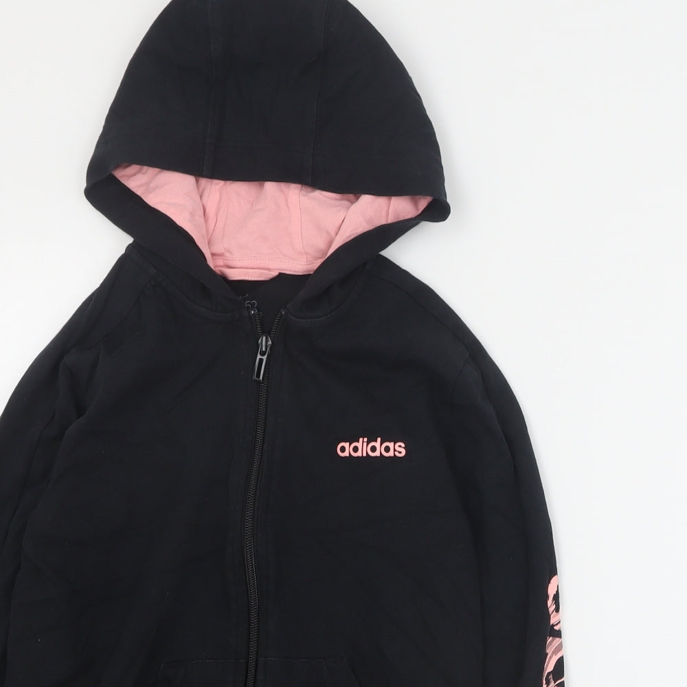 adidas Girls Black  Cotton Full Zip Hoodie Size 11-12 Years  Zip
