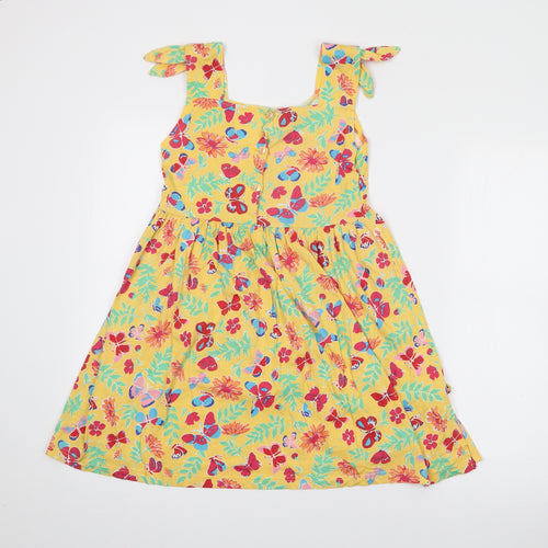 Marybel Girls Yellow Floral Cotton Fit & Flare  Size 8 Years  Square Neck