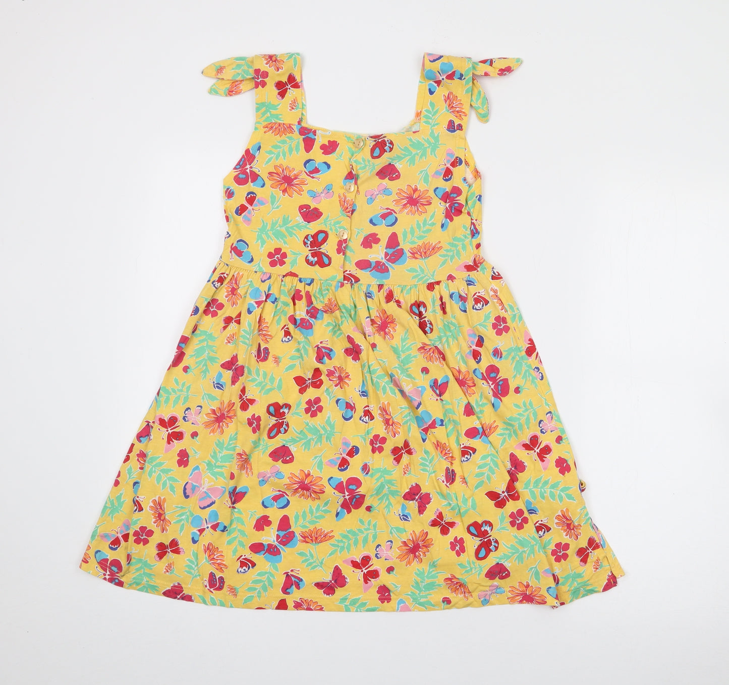 Marybel Girls Yellow Floral Cotton Fit & Flare  Size 8 Years  Square Neck