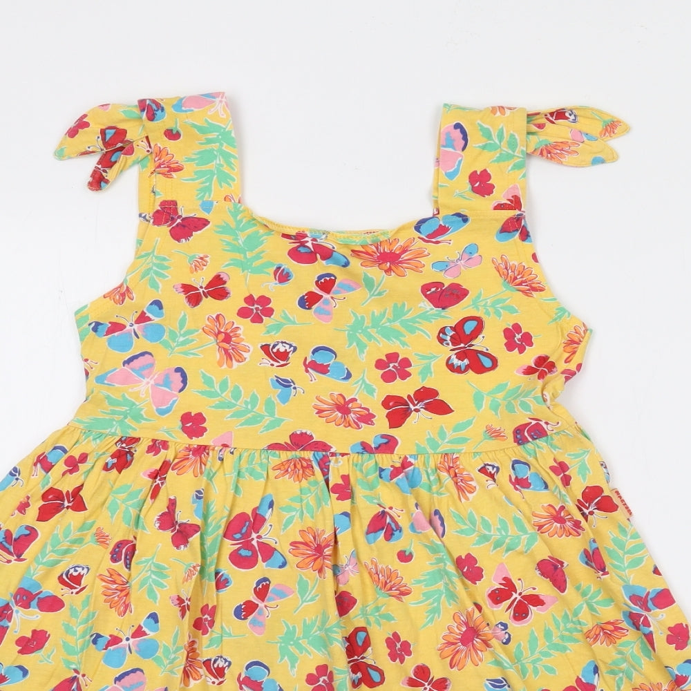 Marybel Girls Yellow Floral Cotton Fit & Flare  Size 8 Years  Square Neck