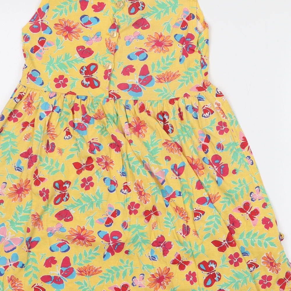 Marybel Girls Yellow Floral Cotton Fit & Flare  Size 8 Years  Square Neck
