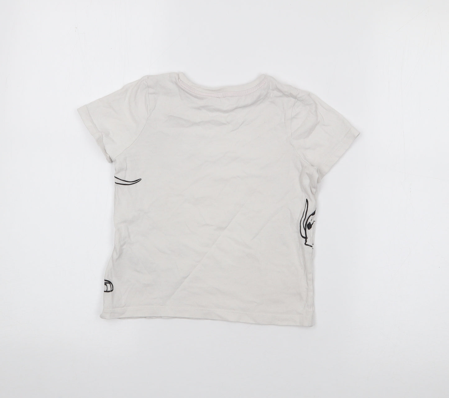 Marks and Spencer Girls White  Cotton Basic T-Shirt Size 5-6 Years Crew Neck  - 101 dalmations