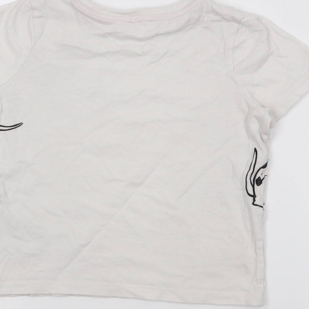 Marks and Spencer Girls White  Cotton Basic T-Shirt Size 5-6 Years Crew Neck  - 101 dalmations