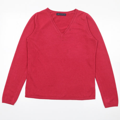 Marks and Spencer Womens Pink V-Neck  Acrylic Pullover Jumper Size 12
