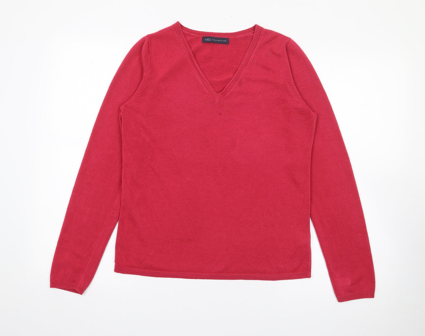Marks and Spencer Womens Pink V-Neck  Acrylic Pullover Jumper Size 12