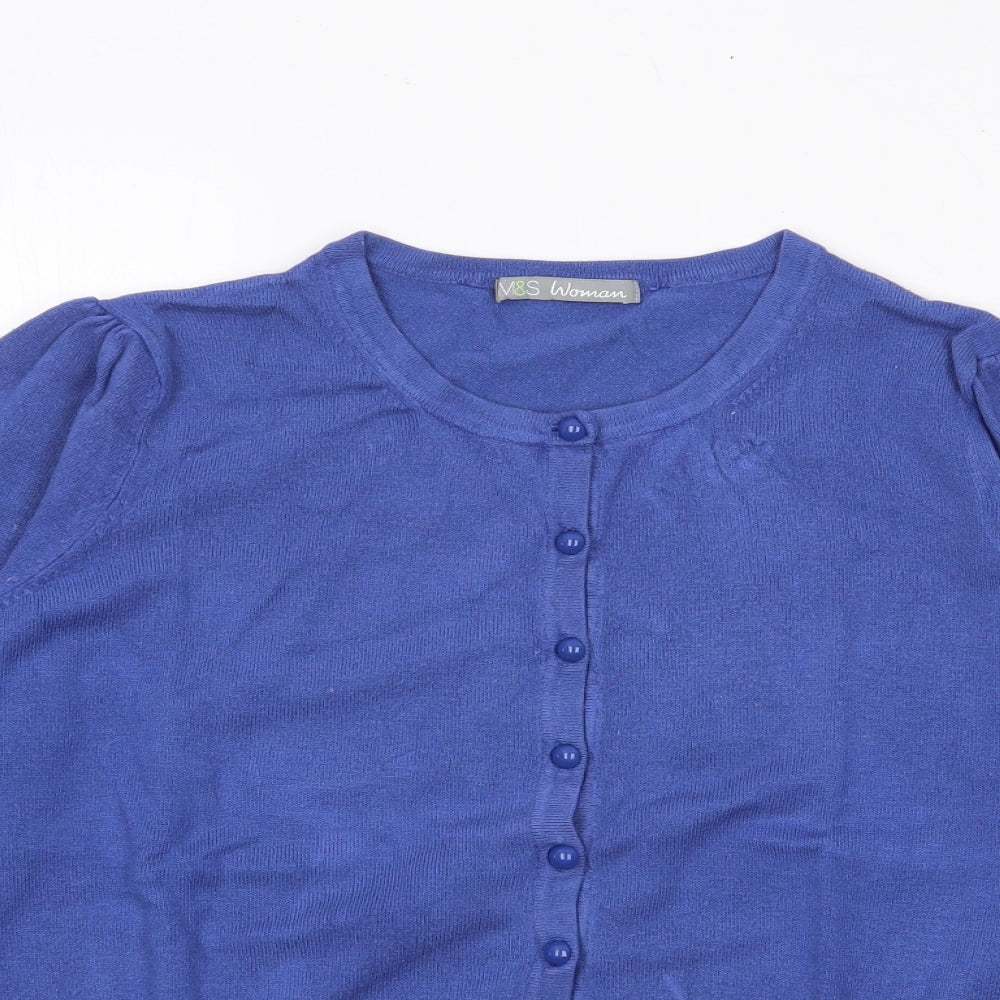 Marks and Spencer Womens Blue Crew Neck  Viscose Cardigan Jumper Size 12