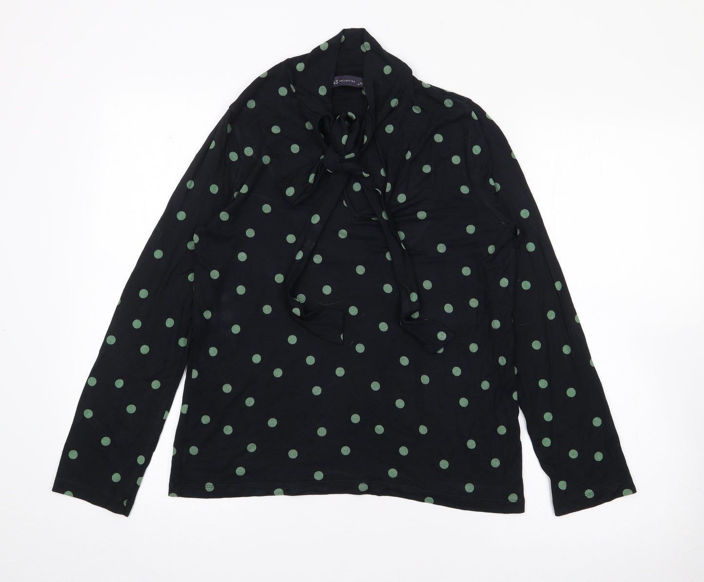 Marks and Spencer Womens Black Collared Polka Dot Viscose Pullover Jumper Size 12