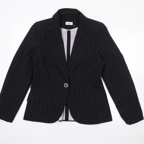 Select Womens Black Pinstripe Polyester Jacket Blazer Size 14