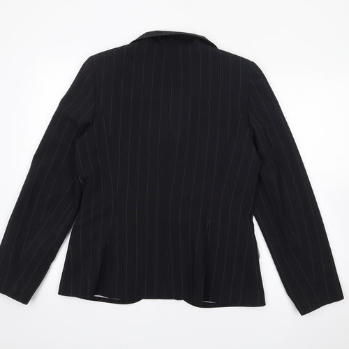 Select Womens Black Pinstripe Polyester Jacket Blazer Size 14