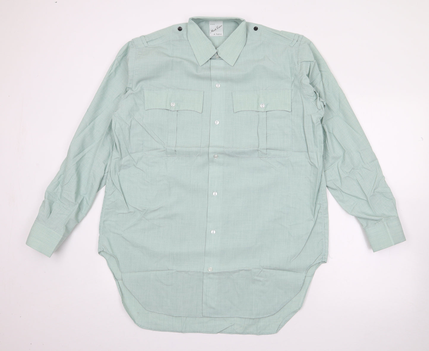 Mark Caine Mens Green  Polyester  Button-Up Size 15.5 Collared Button