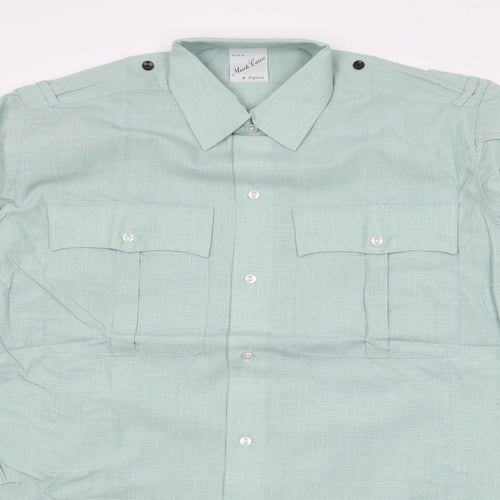 Mark Caine Mens Green  Polyester  Button-Up Size 15.5 Collared Button