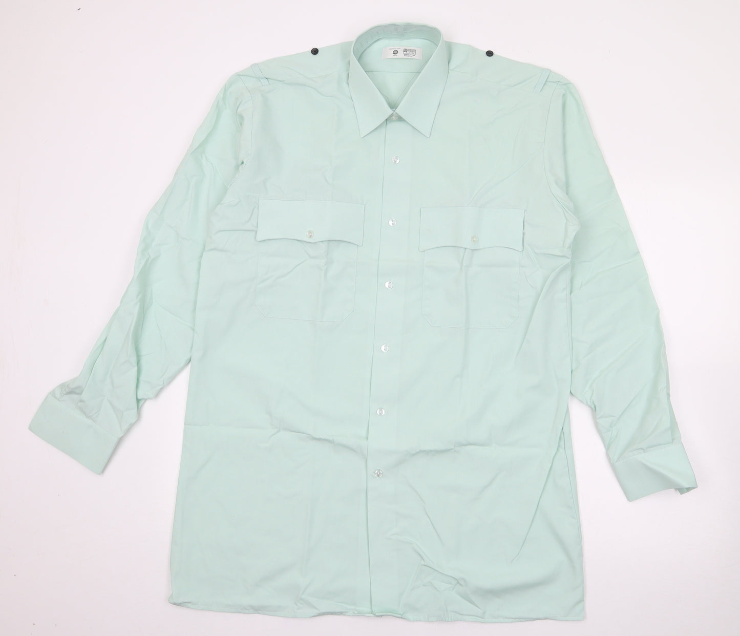 Preworn Mens Green  Polyester  Button-Up Size 16 Collared Button