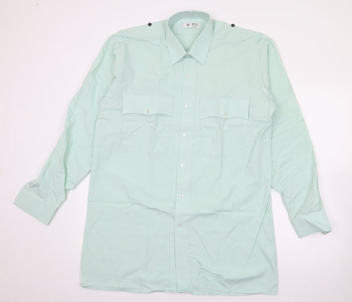Preworn Mens Green  Polyester  Button-Up Size 16 Collared Button