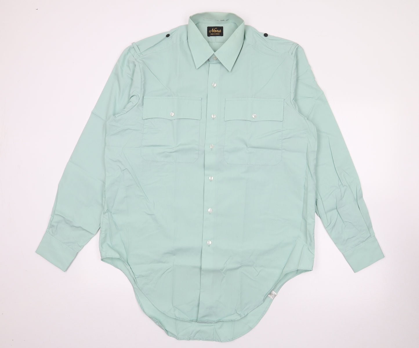 Novus Mens Green  Polyester  Button-Up Size 16 Collared Button