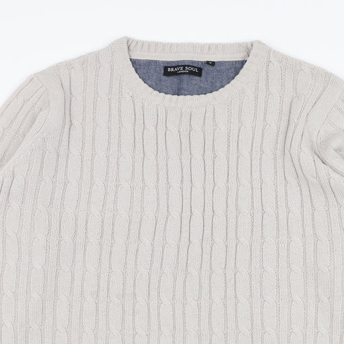 Brave Soul Mens Grey Round Neck  Acrylic Pullover Jumper Size S
