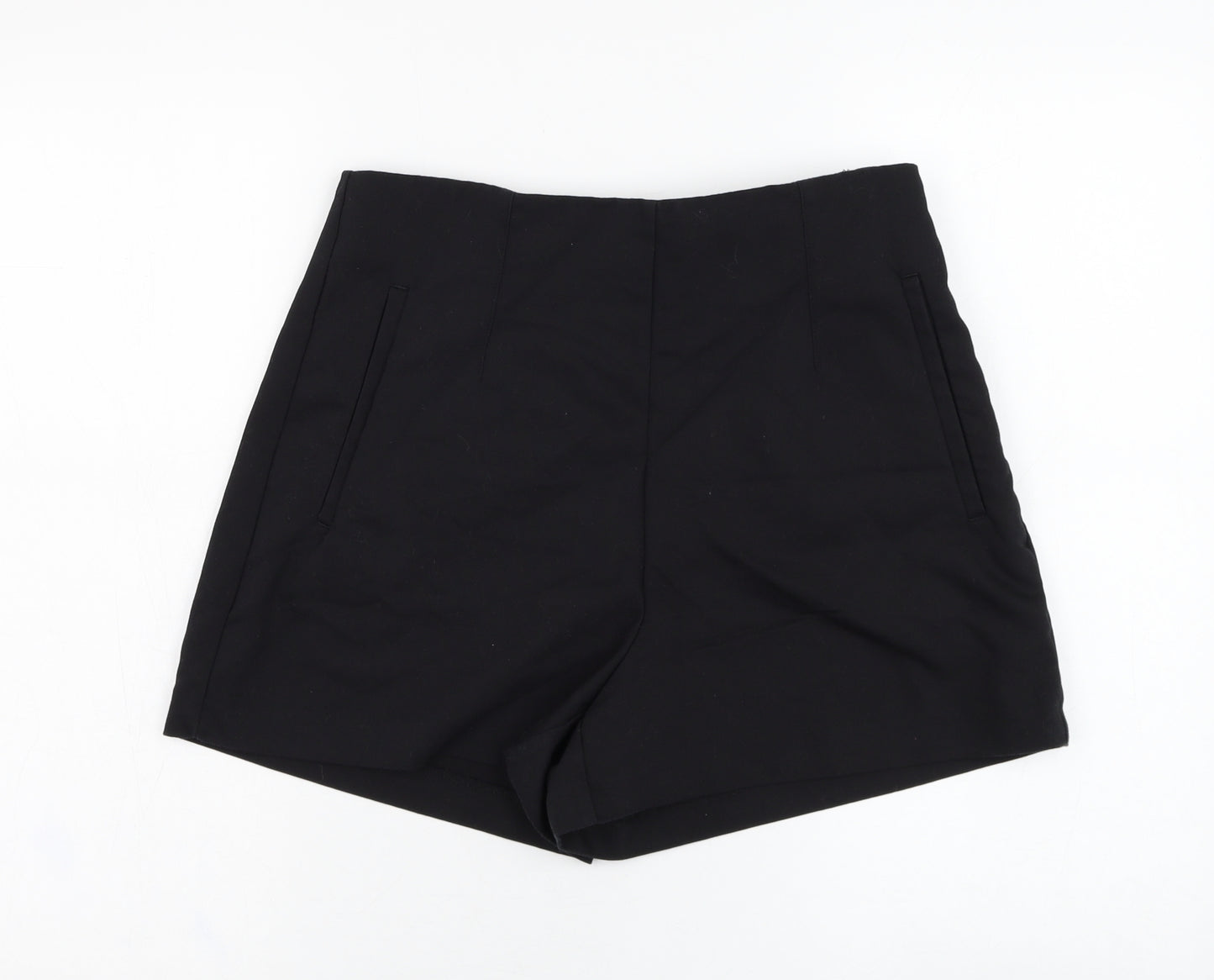 Zara Womens Black  Cotton Hot Pants Shorts Size L L3 in Regular Zip