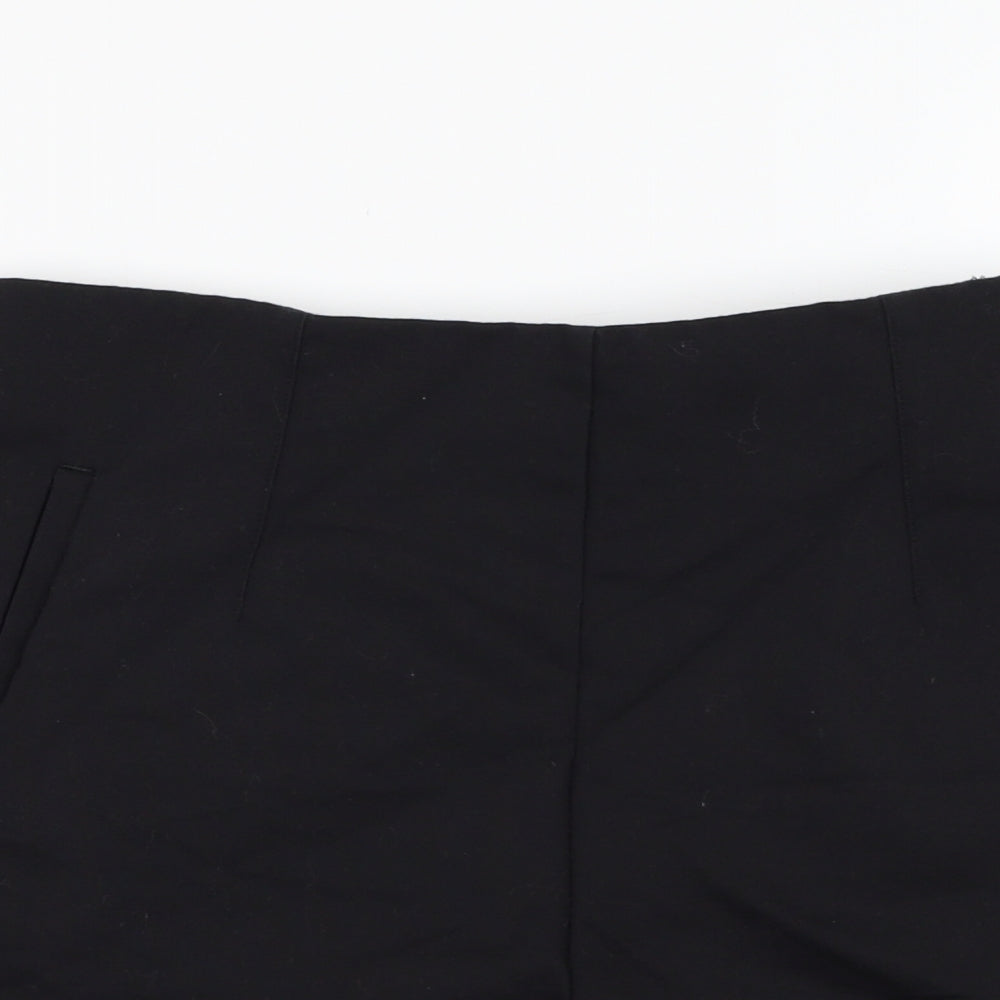 Zara Womens Black  Cotton Hot Pants Shorts Size L L3 in Regular Zip