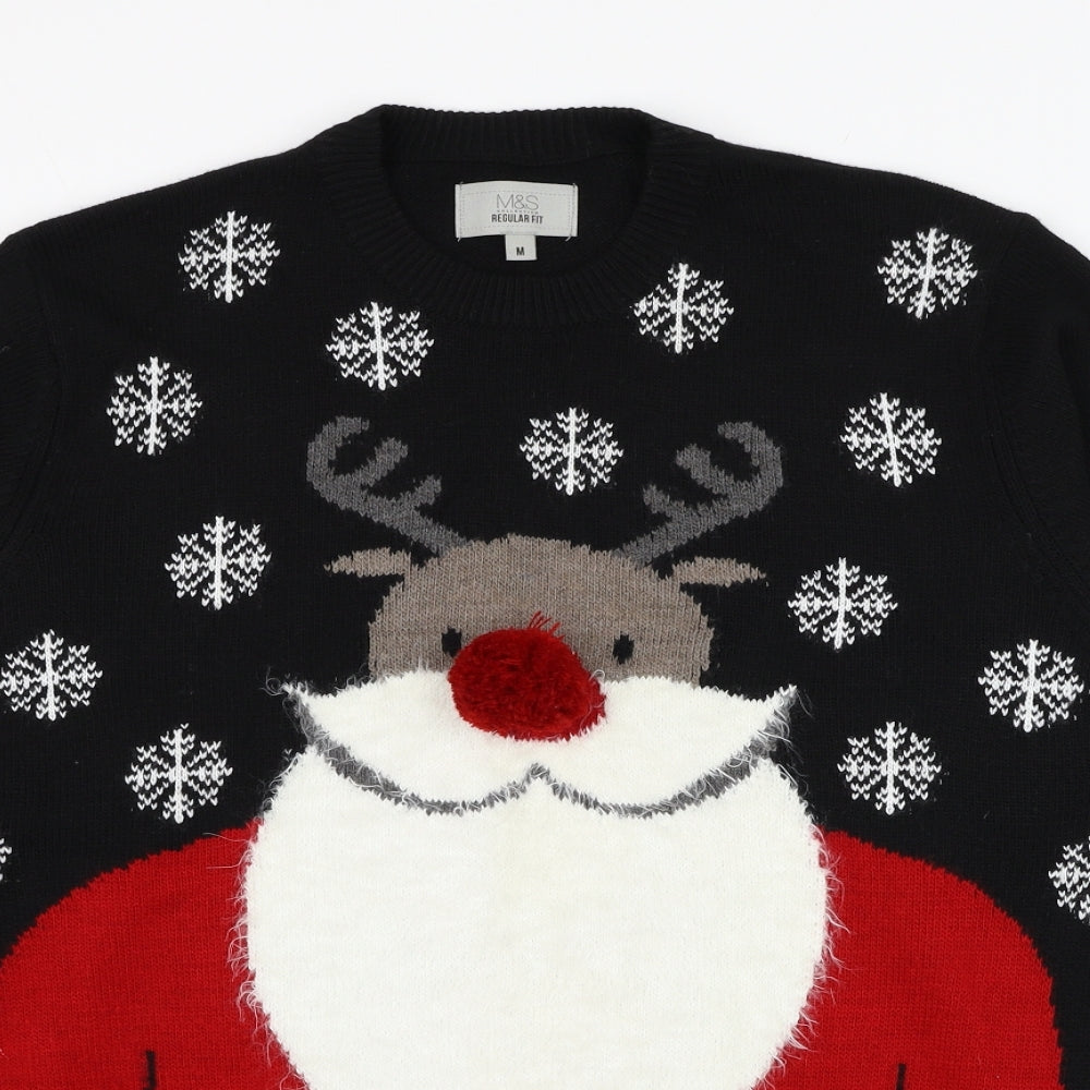 Marks and Spencer Mens Black Round Neck  Acrylic Pullover Jumper Size M