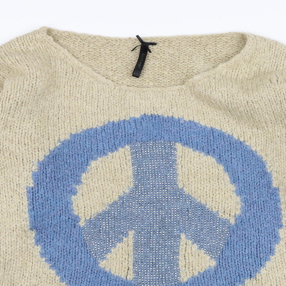 Key Largo Womens Beige Round Neck  Acrylic Pullover Jumper Size S   - Peace