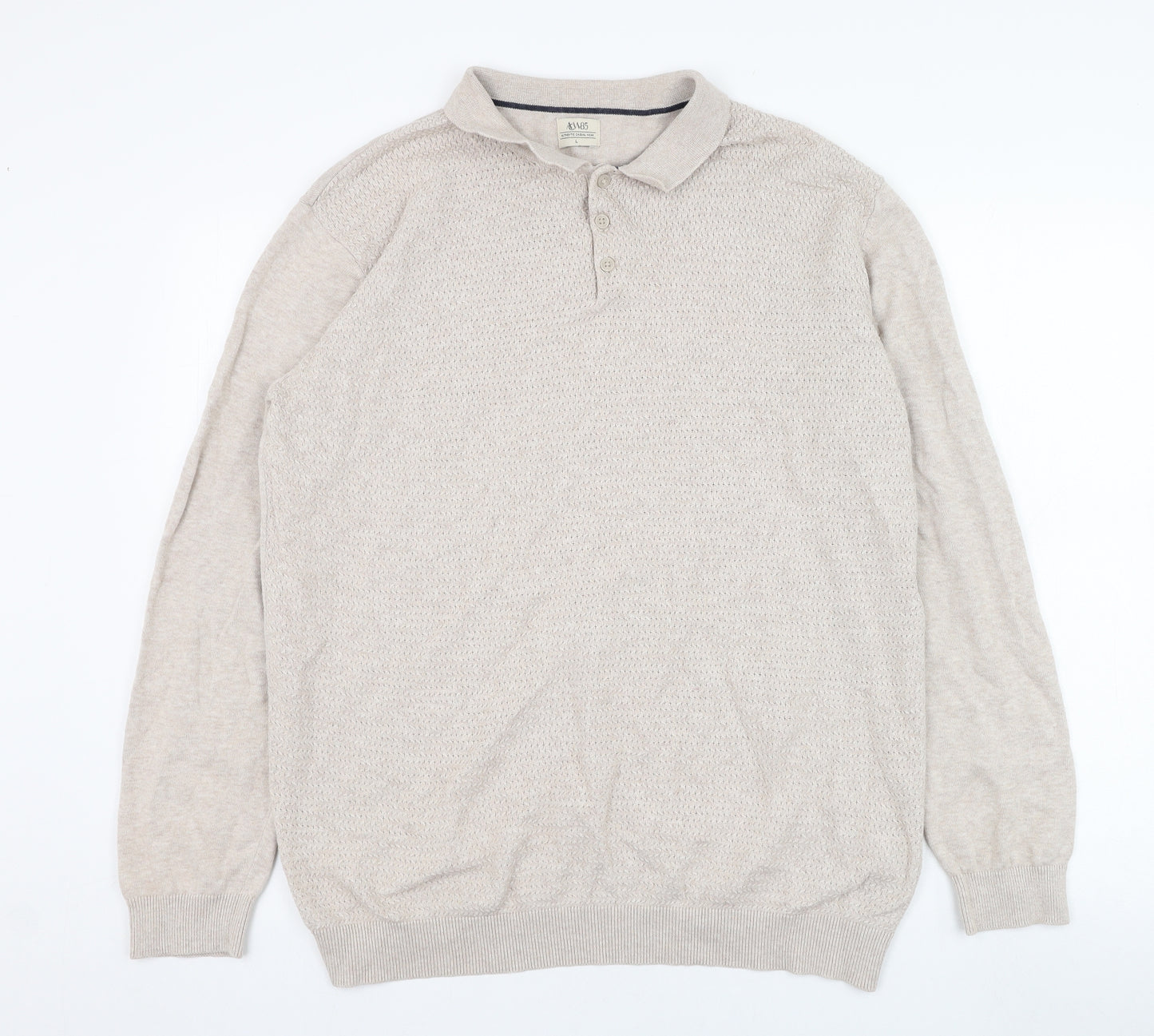 Matalan Mens Beige Collared  Cotton Pullover Jumper Size L