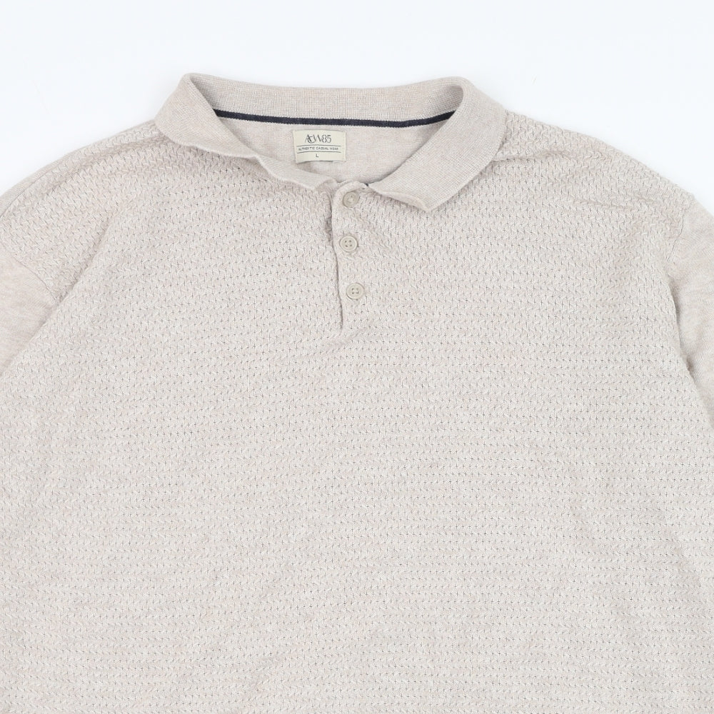 Matalan Mens Beige Collared  Cotton Pullover Jumper Size L