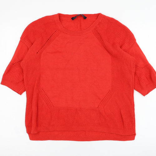 French Connection Womens Red Round Neck  Cotton Pullover Jumper Size XS