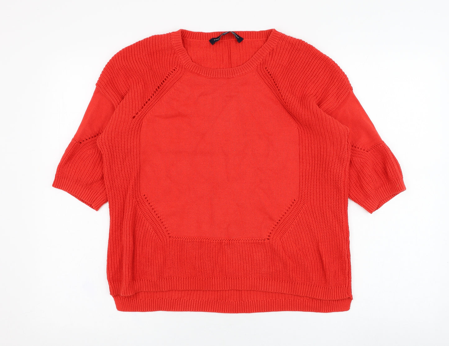 French Connection Womens Red Round Neck  Cotton Pullover Jumper Size XS