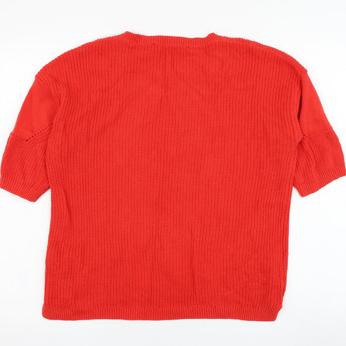 French Connection Womens Red Round Neck  Cotton Pullover Jumper Size XS