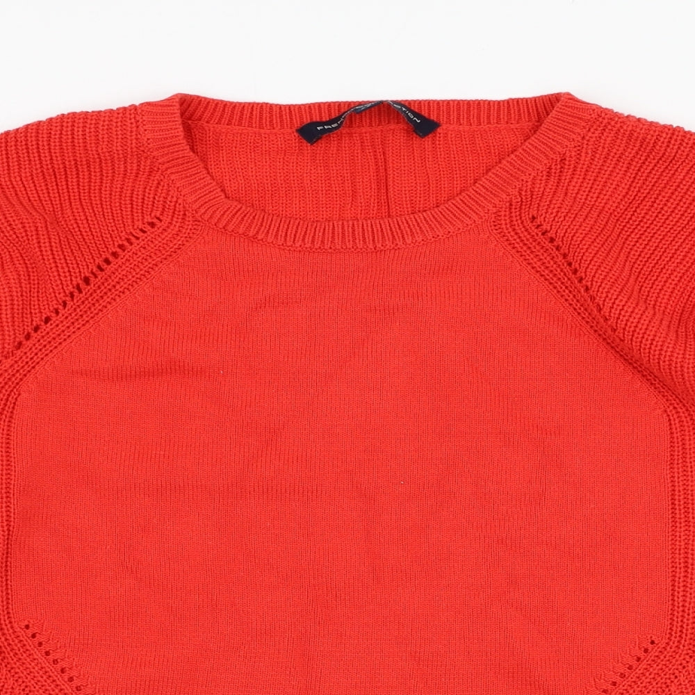 French Connection Womens Red Round Neck  Cotton Pullover Jumper Size XS